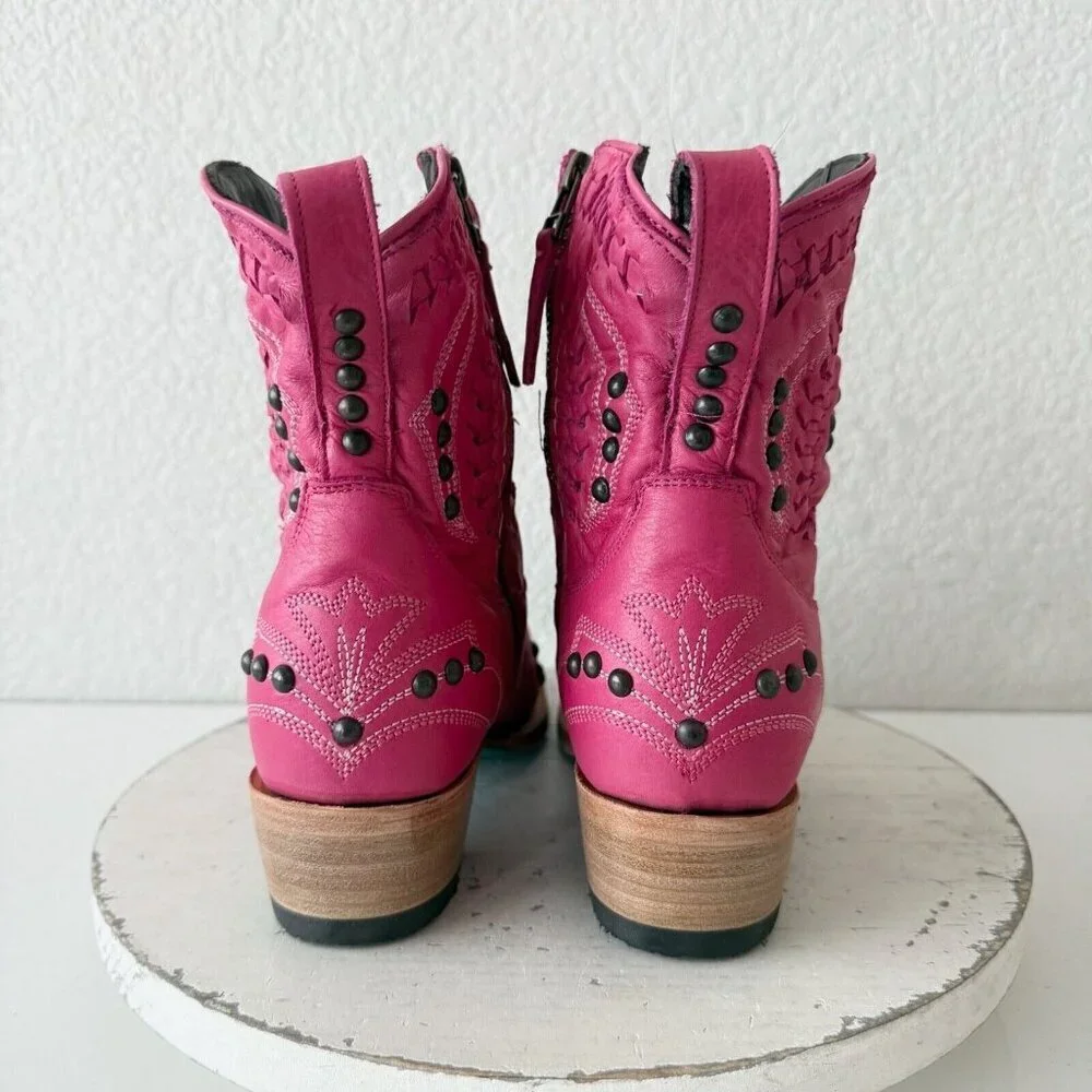 Lane COSSETTE Womens Cowboy Booties Pink Western Short Ankle Boots Snip Toe 7.5